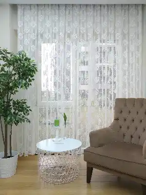 Salon Yatak Odası Damask Fransız Dantel 2021 Tül Perde- Ekru