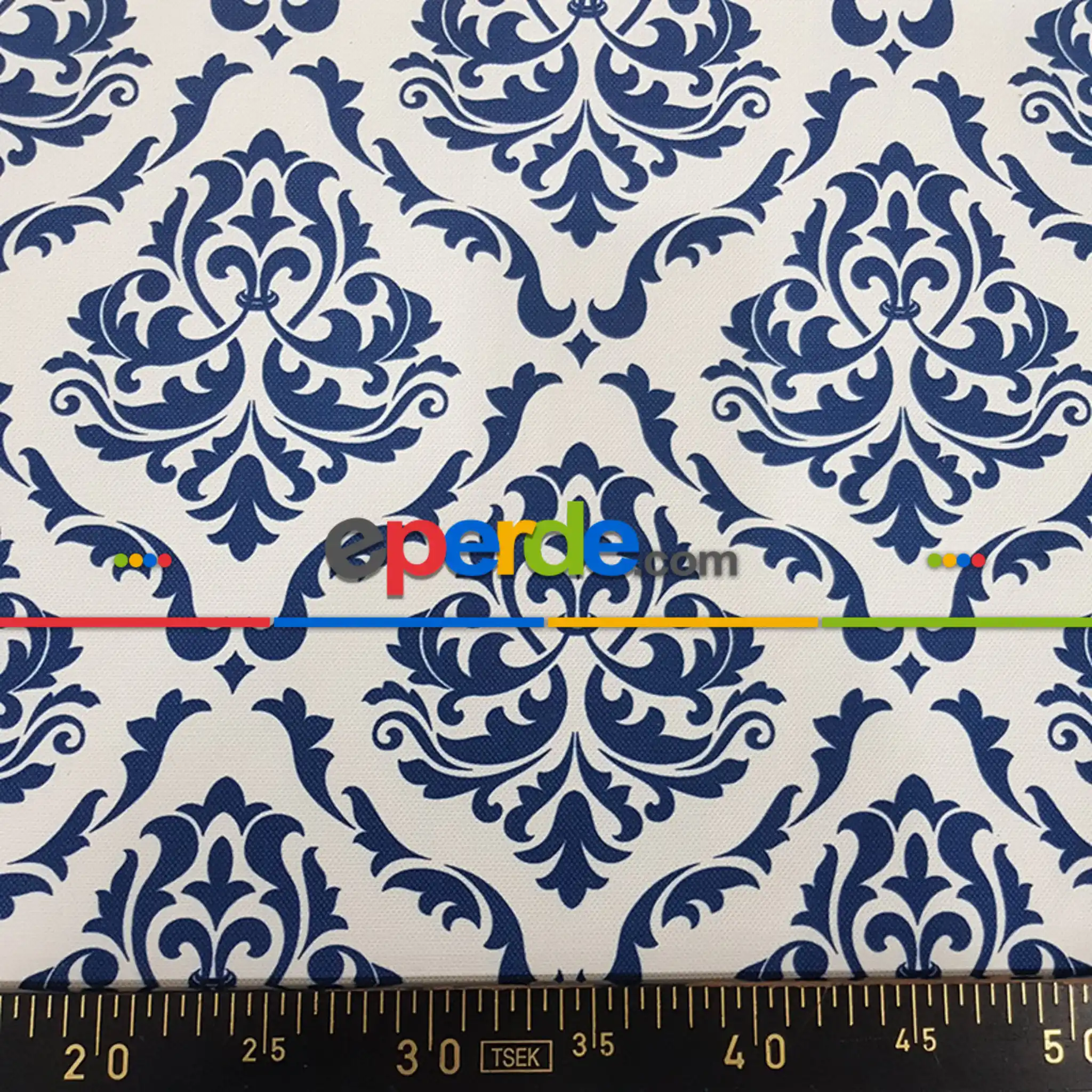 Salon - Etnik Desenli Fon Perde K415-2 Kumaşı Kalındır Duck Bezi Değildir- Mavi