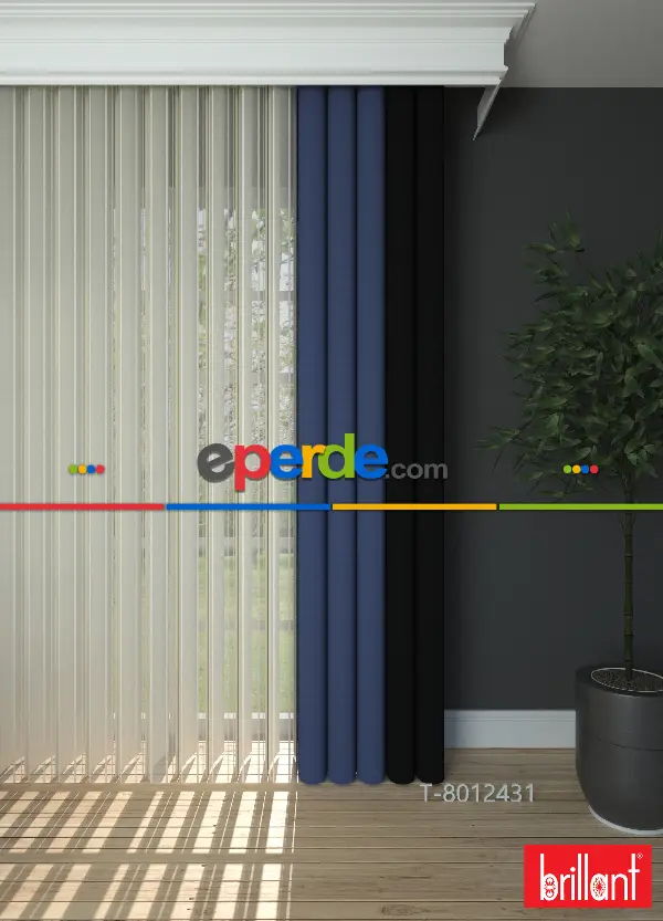 Brillant Akıllı Tül Siyah-mavi Perde Tül Dikey Zebra Perde Düz 1. Kalite