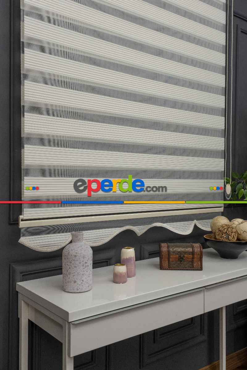 100x200 Hazır Krem Dar Plise Zebra Perde