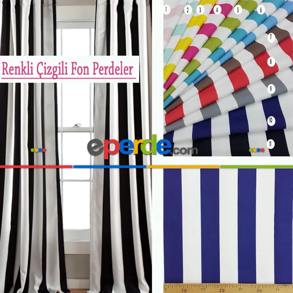 Renkli Çizgili Fon Perdeler Çoklu Renk Seçenekleri İle - Kumaşı Kalındır-renkler Kalıcıdır- Yeşil-Mavi-Gri-Füme-Antrasit-Kırmızı-Beyaz-Pembe-Pudra