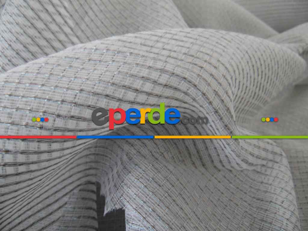 Mutfak - Çizgili Tül Perde - Açık Gri- Gri Açık