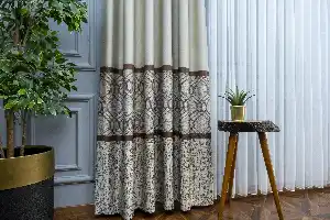 Modern Pano Fon Perde Bantlı Çift Renk - 503- Bej-kahve-taş Rengi