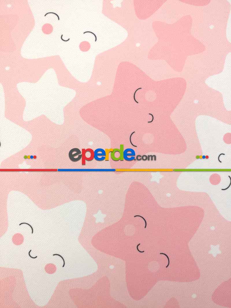 Bebek Odası Fon - Gülen Yıldızlar Fon Perde Modelleri- Pembe Açık