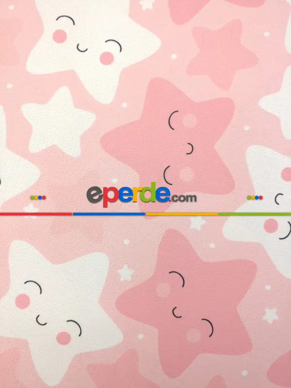 Bebek Odası Fon - Gülen Yıldızlar Fon Perde Modelleri- Pembe Açık