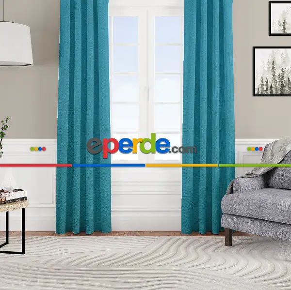 Yatak Odası - Kadife Dokulu Fon Perde Pilesiz Tek Kanat Mavi