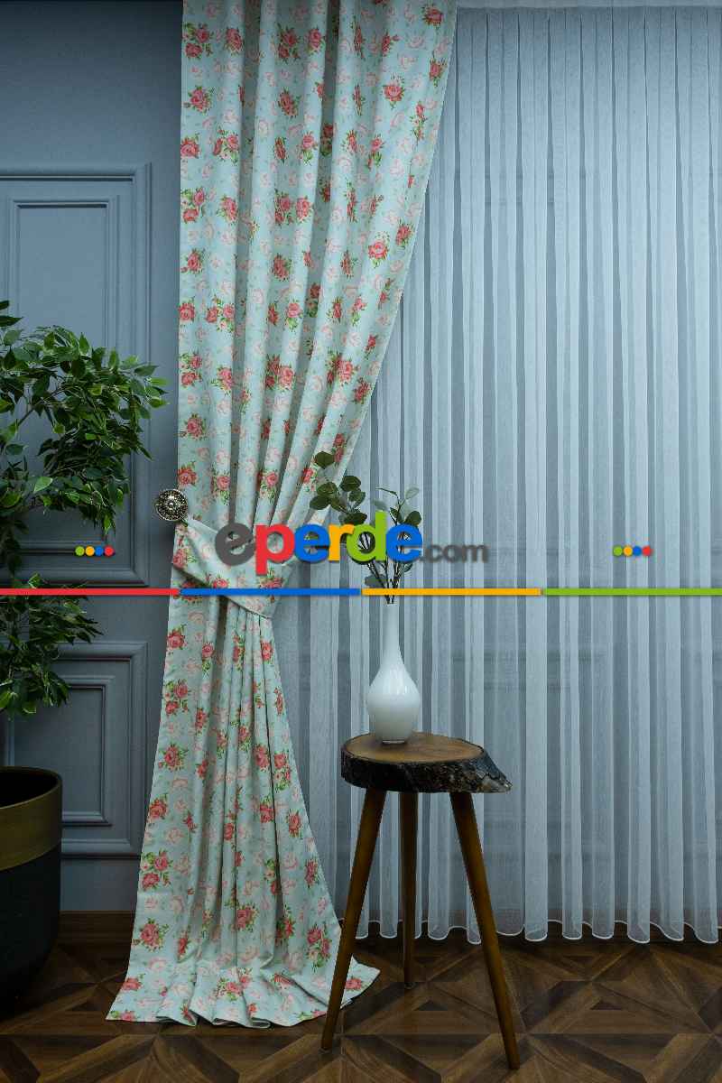 Çiçek Desenli Fon Perde K278 Kumaşı Kalındır Duck Bezi Değildir- Beyaz