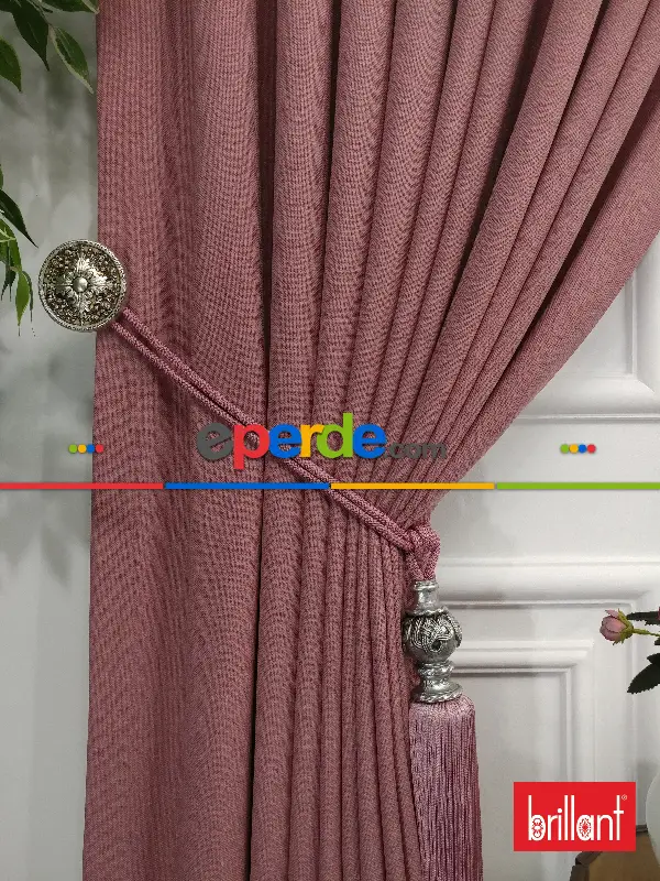 Yatak Odası - Brillant Keten Gül Kurusu Renk Düz Fon Perde - Gül Kurusu