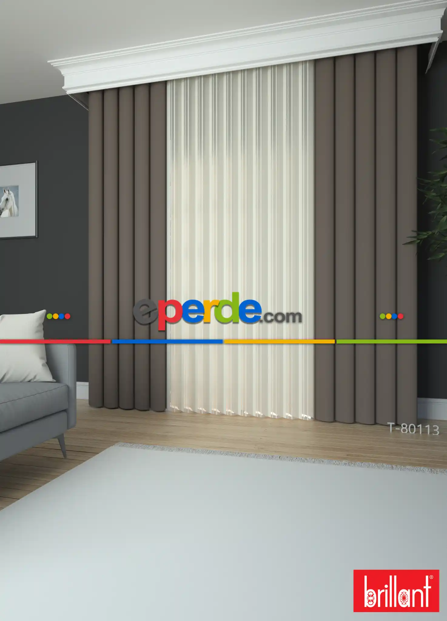 Brillant Akıllı Tül Perde Bronz Kahverengi Renkli Tül Dikey Zebra Perde Düz 1. Kalite