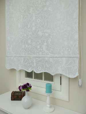 Desenli Mutfak Stor Perde- Beyaz