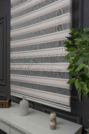 Pudra Pembe Zebra Perde - Yarım Pilise - Gümüş Simli Renk Geçişli Zebra Perde