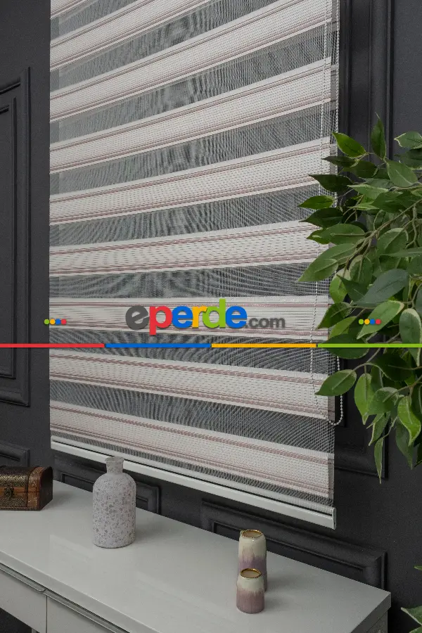 Pudra Pembe Zebra Perde - Yarım Pilise - Gümüş Simli Renk Geçişli Zebra Perde