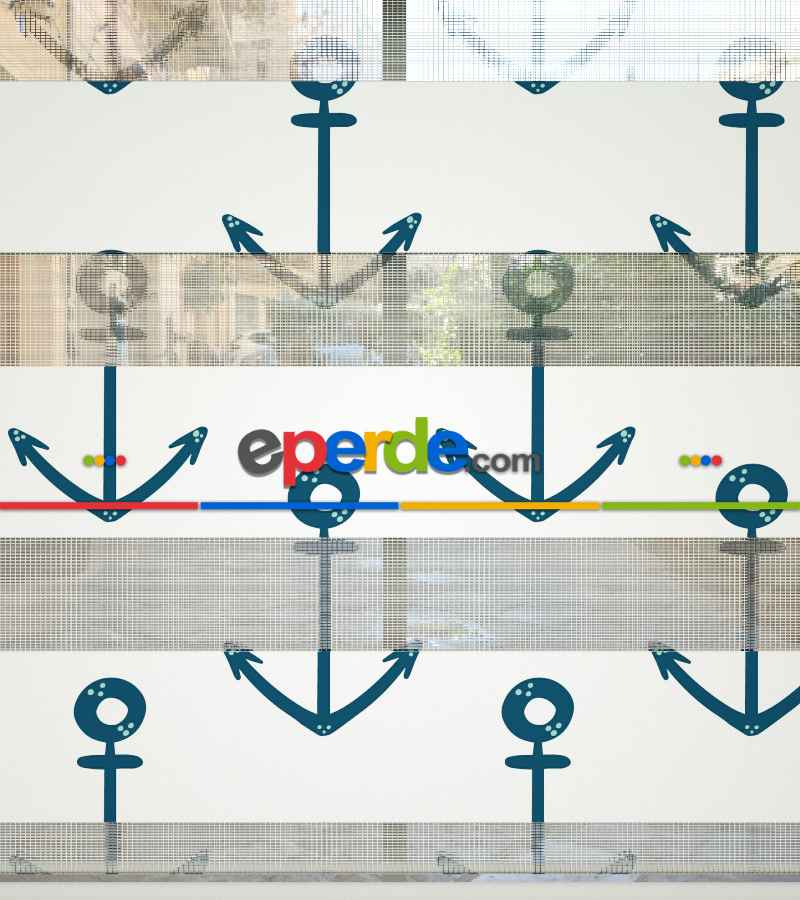 Çapa Desen Baskılı Zebra Perde- Yeşil-mavi