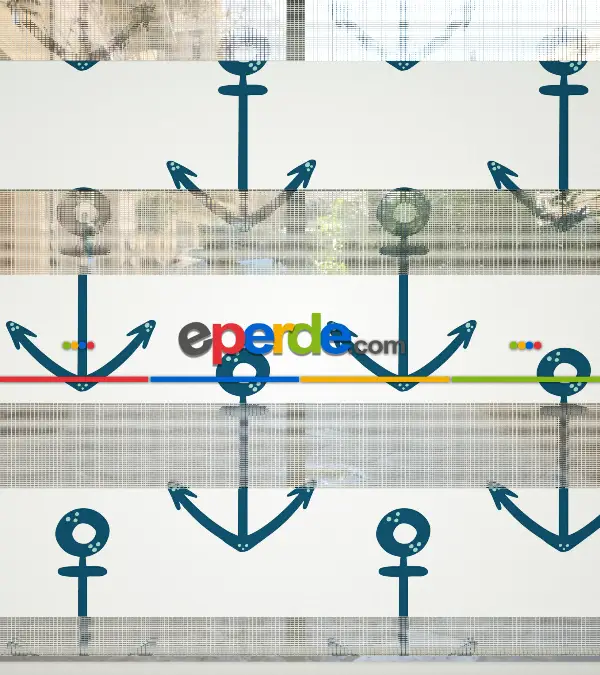 Bebek Odası Zebra Perde - Çapa Desen Baskılı Zebra Perde- Yeşil-Mavi