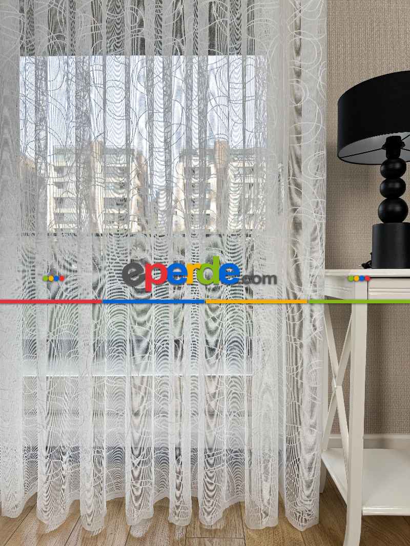 Desenli Fransız Dantel Örme Tül Perde, Desenli Ütü İstemeyen Tül