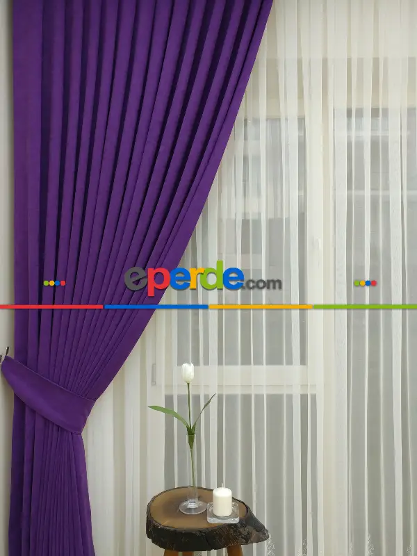 Salon Fon - Mor Düz Fon Perde Dökümlü Birinci Kalite 300 Cm Geniş En Daha Hesaplı- Mor