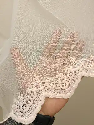 Etek Ucu Pırıltılı Nakış İşlemeli Dantel Tül Perde- Pembe Pudra Pembe-Pudra