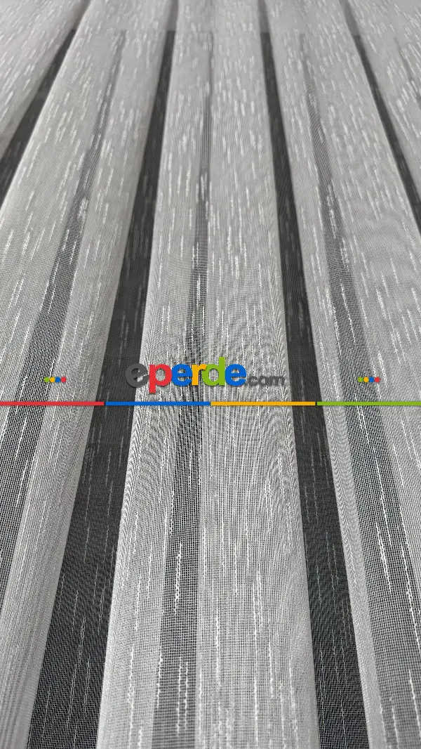 Bebek Odası Tül Perde - Açık Gri Çizgili Naturel Keten Düz Tül Perde - Premium Kalite Serisidir, Eteği Kurşunlu Tül