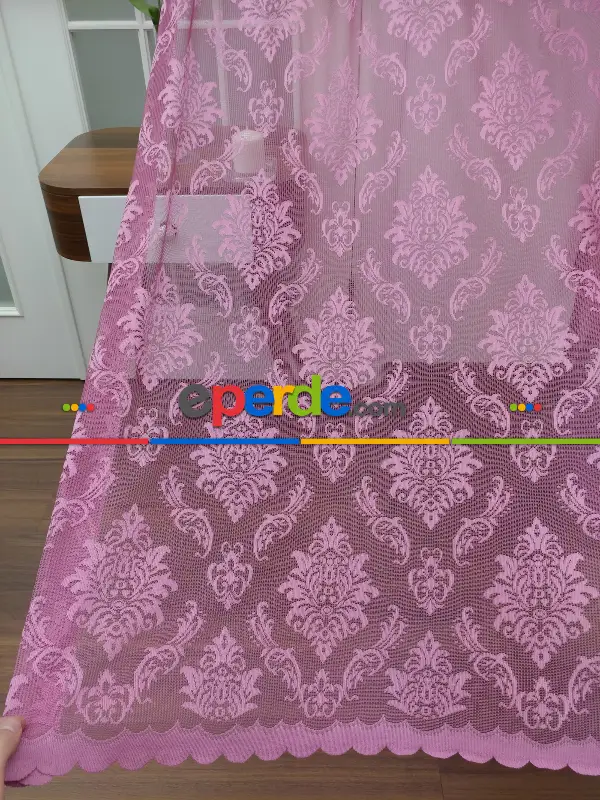 Tül Fon Perde- Gül Kurusu Damask Desenli- Gül Kurusu