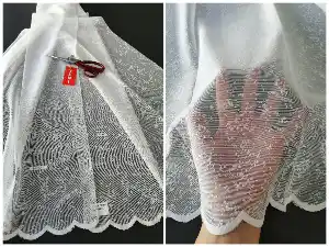 Serpme Spor Desenli Fransız Danteli Örme Tül - 2 Renk Seçeneği ( Ekru/ Krem)
