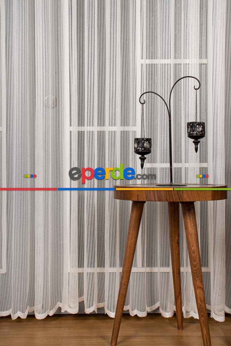 Salon Tül Modelleri - Düz Dantel Zemin Örme Tül Perde Ütü İstemez