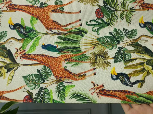 Tropikal Hayvan Desenli Fon Perde Evm582 Kumaşı Kalındır Duck Bezi Değildir- Yeşil-Kahverengi-Kırmızı-Sarı-Krem