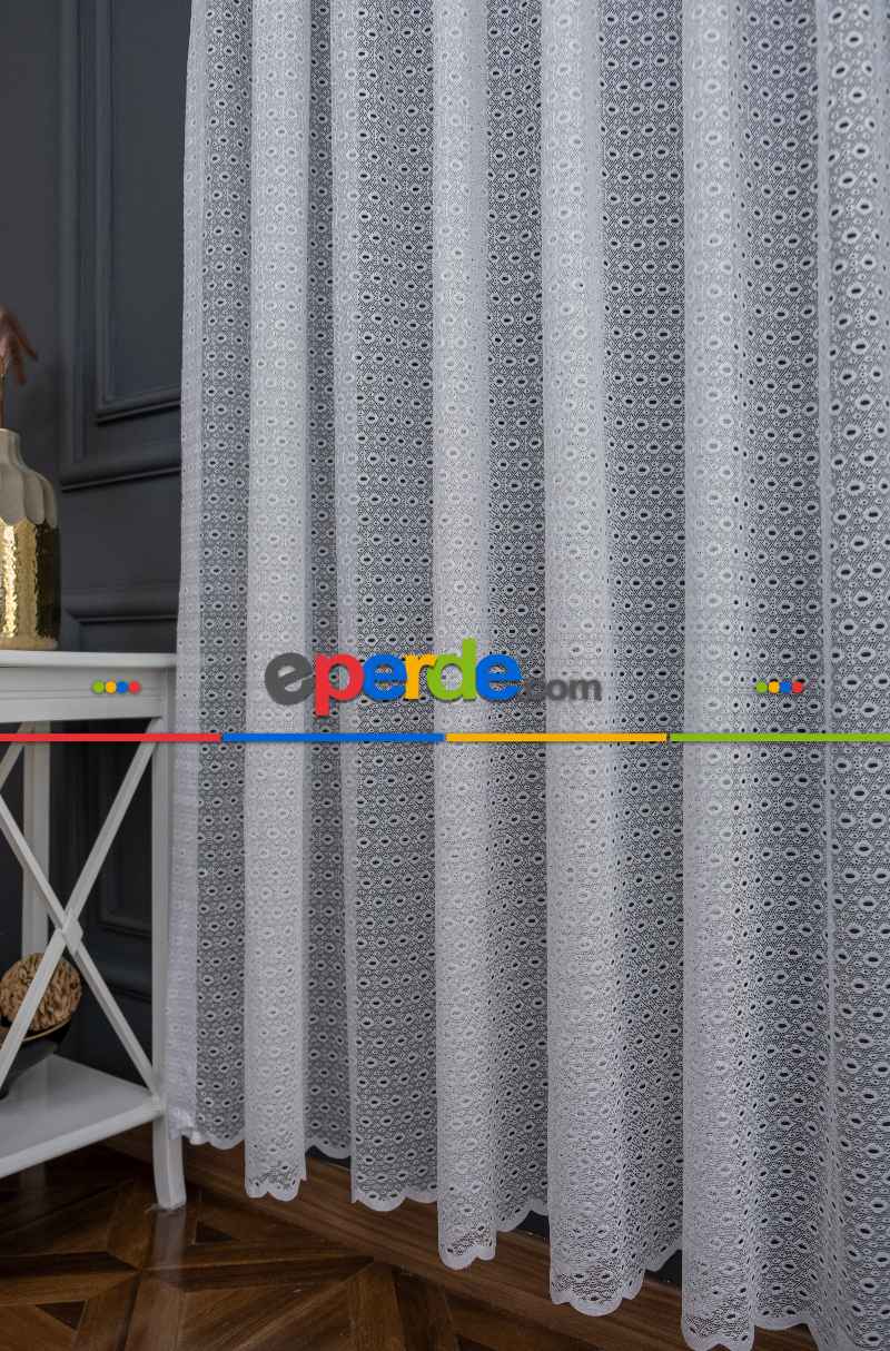 Taç Tül Perde - Dantella Tül Perde - Ütü İstemeyen Tül - Örme Delikli Tül - Spor Desenli Tül