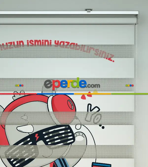 Dinazor Desenli Özel Baskılı Zebra Perde- Çok Renkli