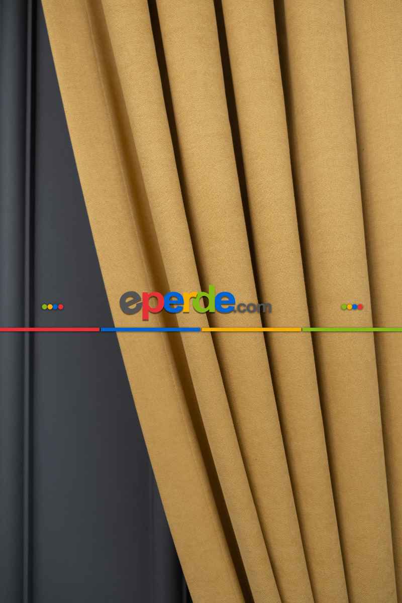 Hardal Düz Fon Perde Dökümlü Fon Perde