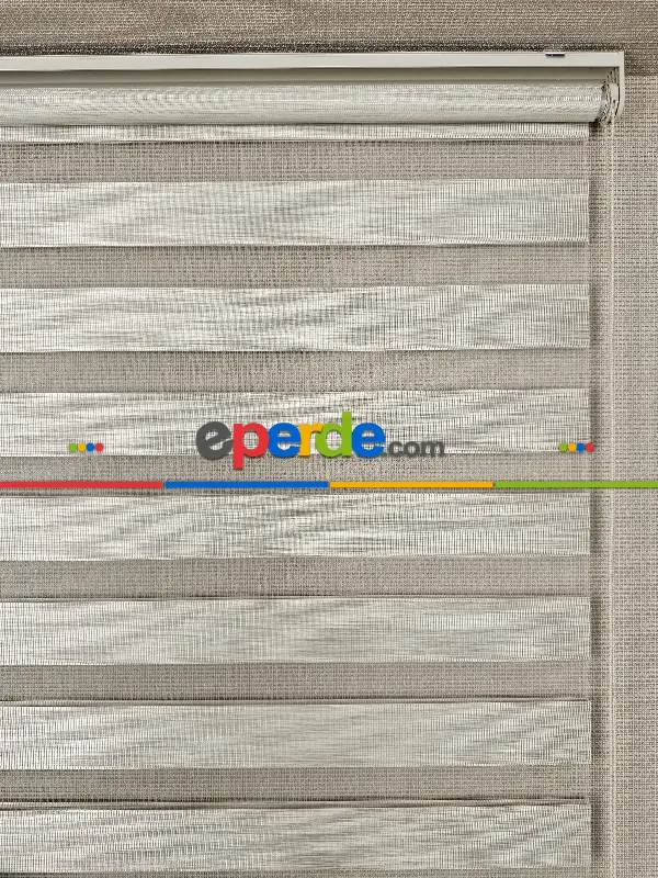 Krem Bambu Zebra Perde, Standart Metal Kasalı Yüksek Kalite Kornişe Kolay Montaj Seçenekli