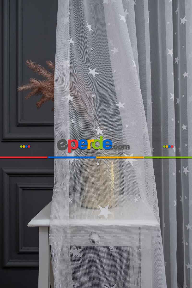 Yıldız Desen Çocuk Ve Genç Odası Tül Perde