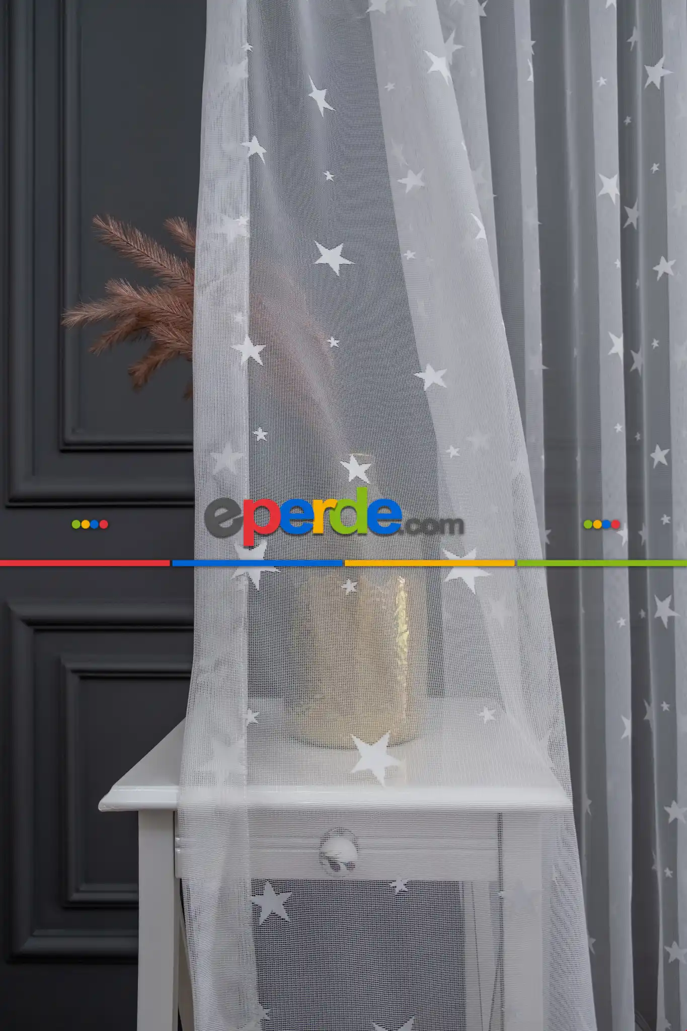 Yıldız Desen Çocuk Ve Genç Odası Tül Perde- Ekru