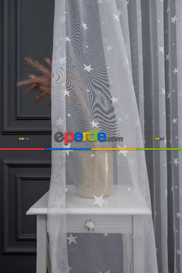 Yıldız Desen Çocuk Ve Genç Odası Tül Perde- Ekru