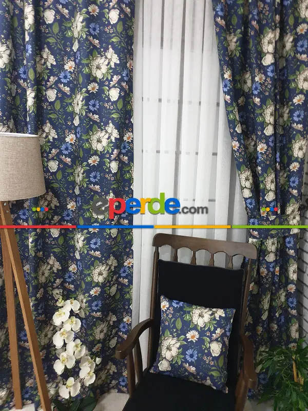 Yatak Odası - Çiçek Desenli Fon Perde Evm1073 Kumaşı Kalındır Duck Bezi Değildir- Siyah-beyaz