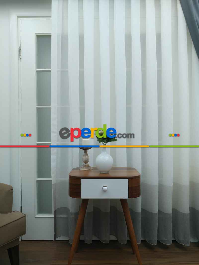 Vizon - Bej Keten Tül Degrade Perde- Bej-vizon Rengi - Kurşunlu Tül