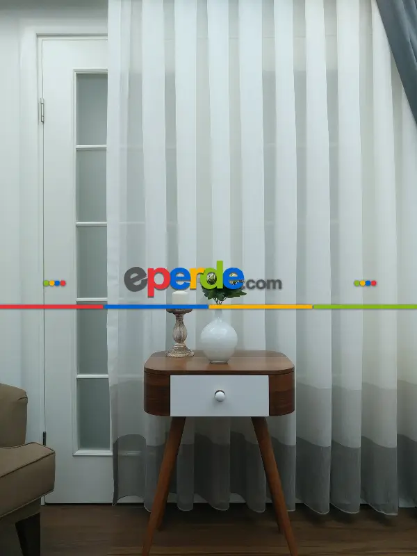 Salon Tül Perde - Vizon - Bej Keten Tül Degrade Perde- Bej