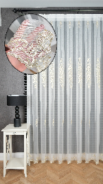 Şehrazat Beyaz Motif İşlemeli Ütü İstemez Salon Tül Perde Altın - Ekru