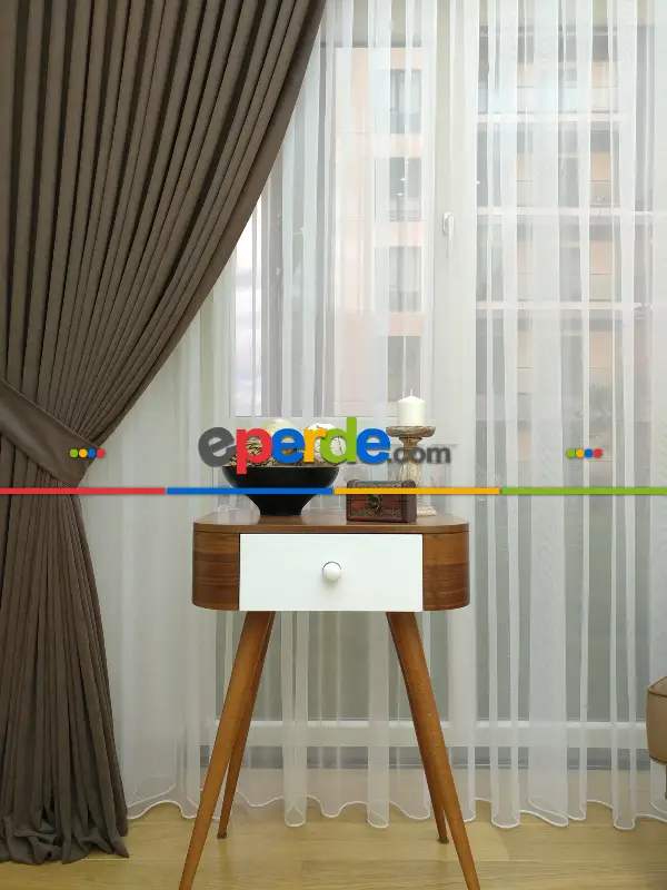 Salon Fon Perde - Kahverengi - Düz Fon Perde (  Dökümlü Fon Perde)- Sütlü Kahve