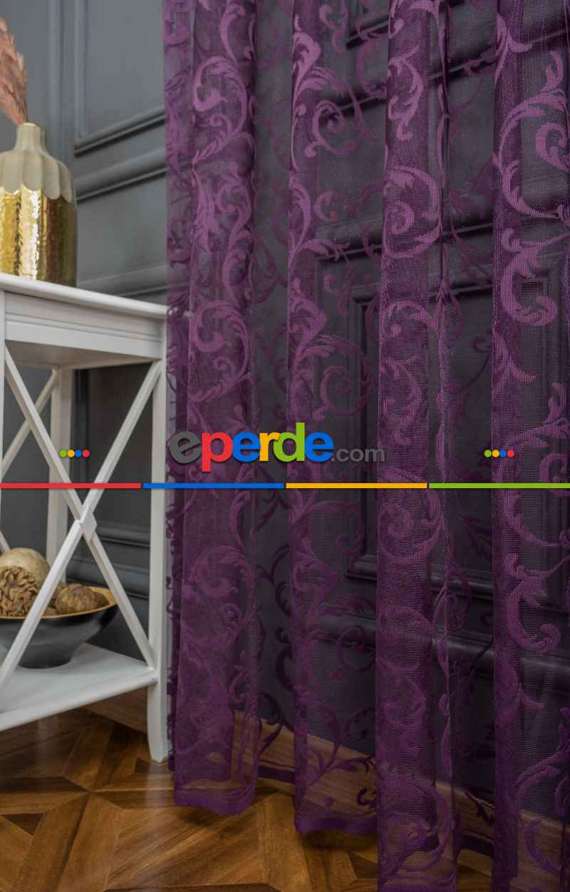 Sarmaşık Şal Desen Mor Renk Desen Tasarım Tül