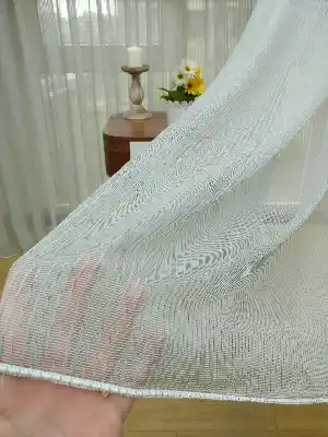 Su Yeşili Düz Boyuna Çizgili Tül Perde- Su Yeşili - Kurşunlu Tül