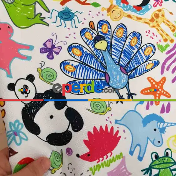 Bebek Odası Fon Perde - Hayvan Desenli Fon Perde Evm693 Kumaşı Kalındır Duck Bezi Değildir- Yeşil