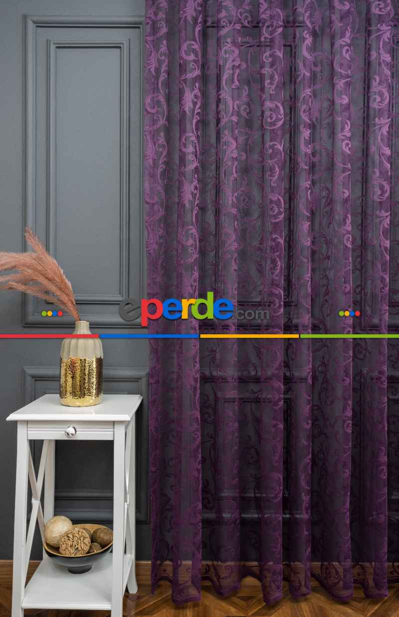 Sarmaşık Şal Desen Mor Renk Desen Tasarım Tül