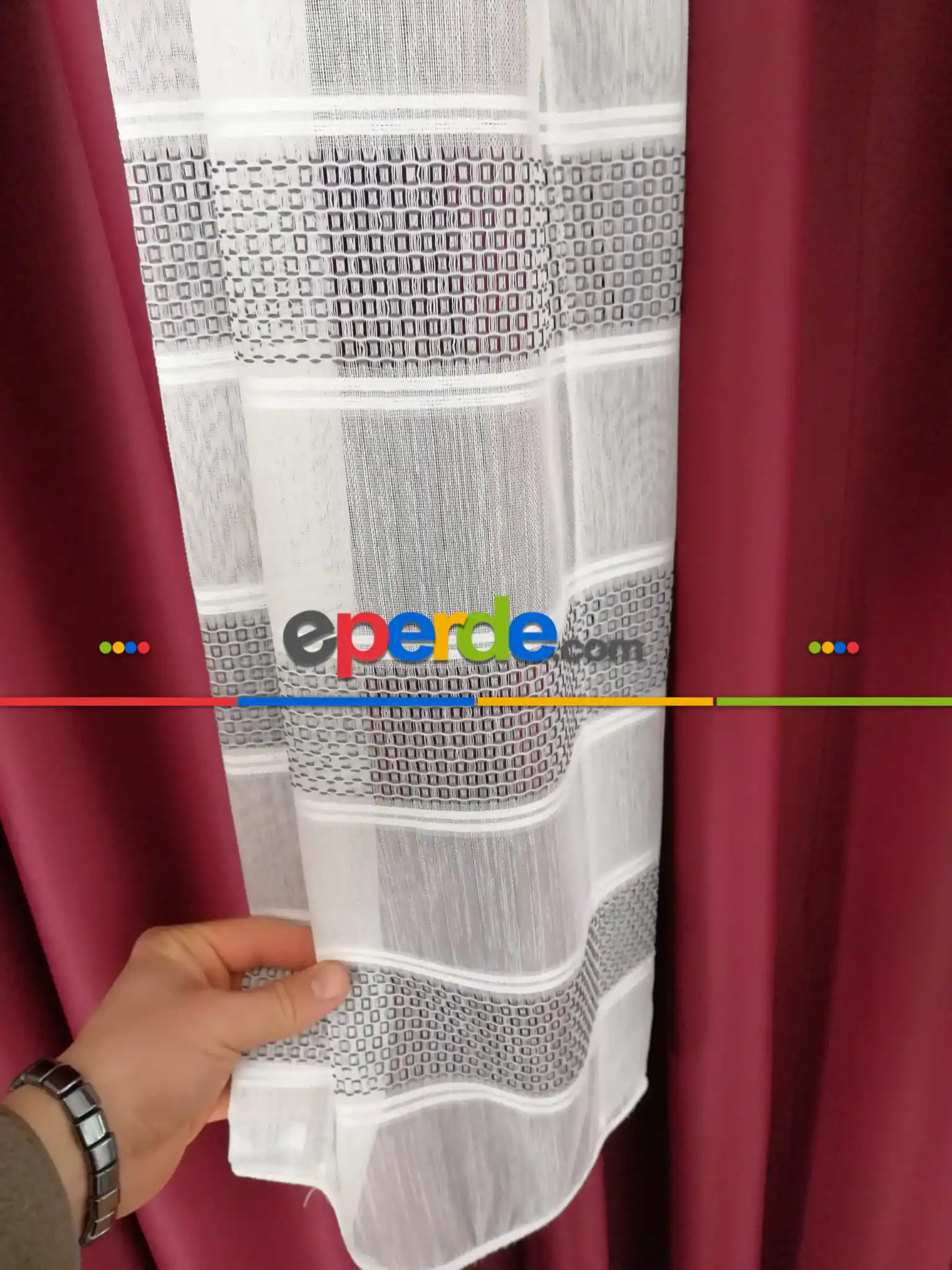 Oturma Odası - Bambu Vakko Enine Bantlı Tül Gri