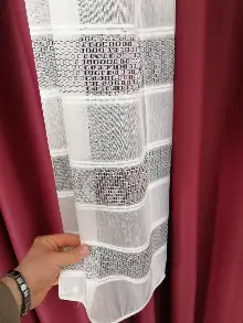 Oturma Odası - Bambu Vakko Enine Bantlı Tül Gri