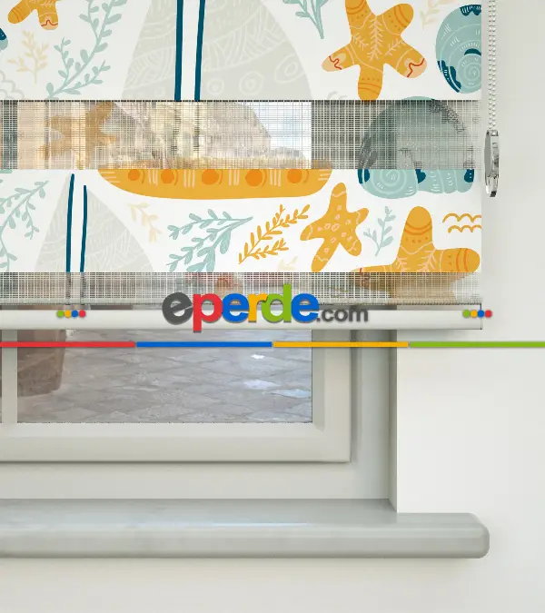 Çocuk Odası Zebra Perde - Deniz Temalı Desenli Baskılı Zebra Perde-  Çok Renkli 2