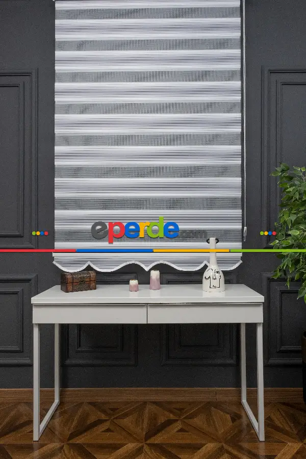 Yatak Odası - Zebra Perde Degrade Renk Geçişli Pileli Zebra Perde Gri Füme Antirasit