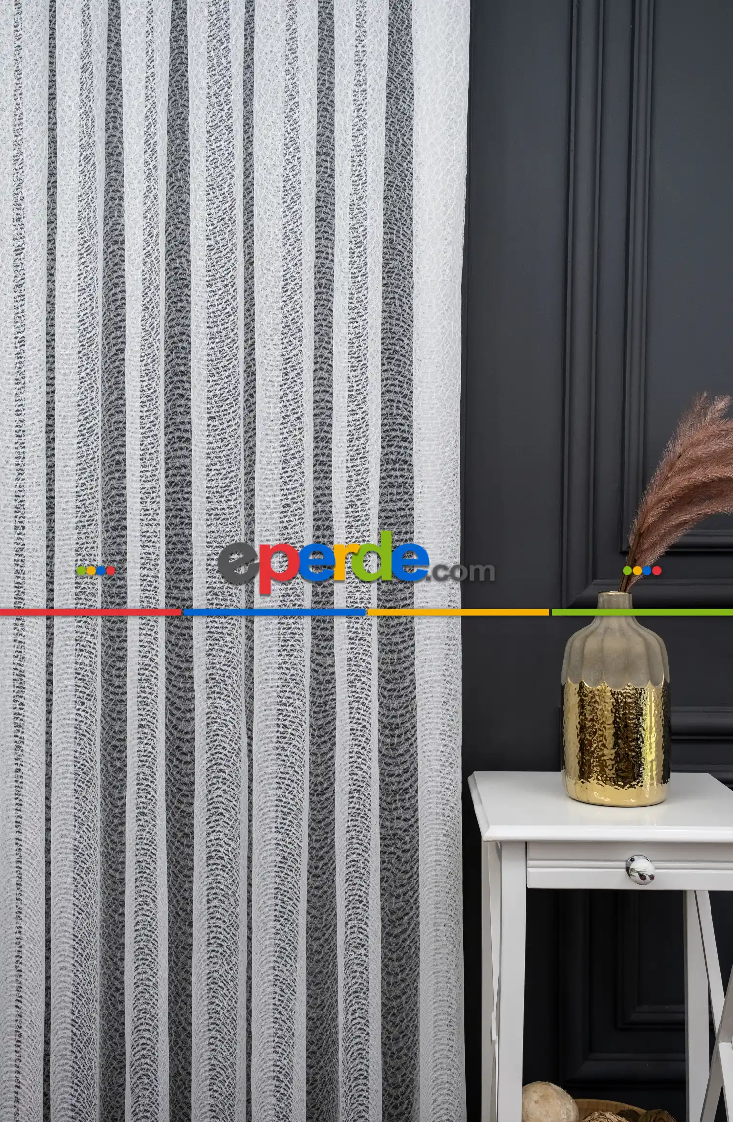 Spor Desen Fransız Dantel Tül Perde & Kruvaze Perde- Ekru