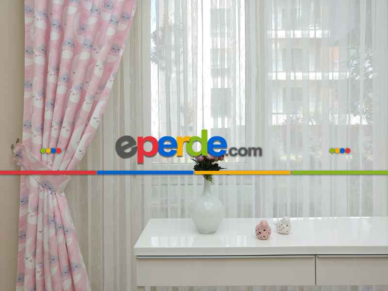 Kız Çocuk Odası Fon Perde - Ay Dede Desenli Fon Perde Modelleri - Pembe Mavi