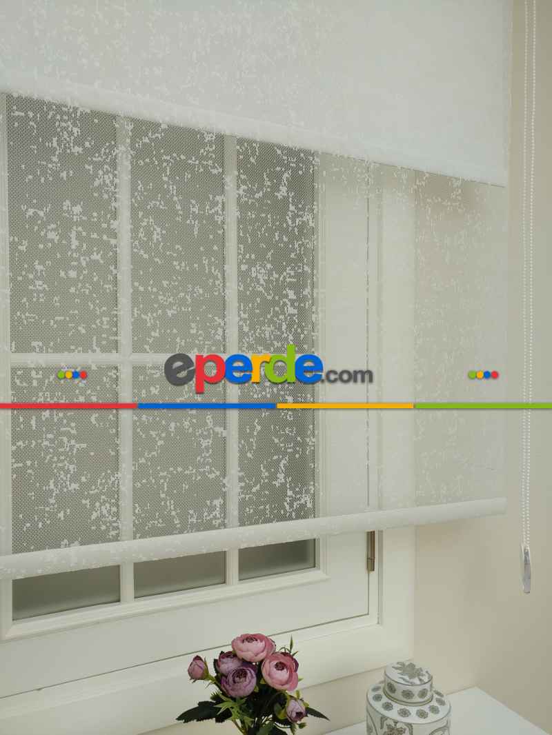 Oturma Odası - Jakar Örme Tül- Ekru Çiftli Sistem Dantel Desenli Perde- Ekru