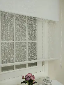 Jakar Örme Tül- Ekru Çiftli Sistem Dantel Desenli Perde- Ekru
